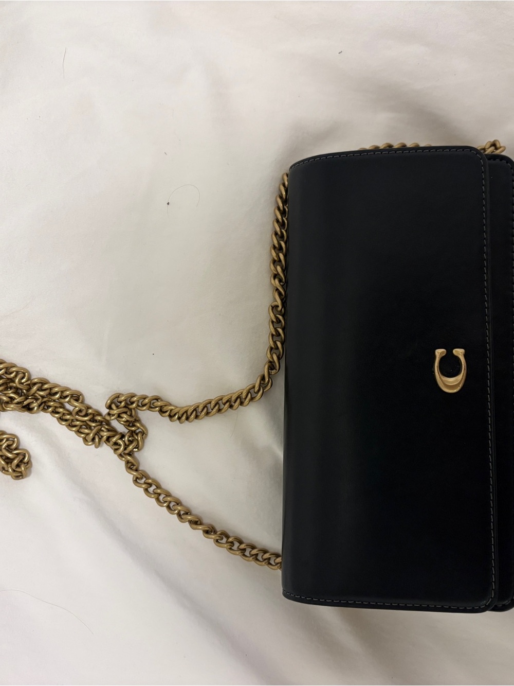 Coach Black Leather Chain Crossbody Bag with Gold Hardware